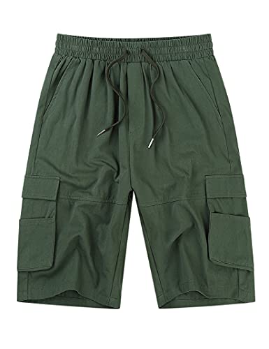 Kuulee Cargo Shorts Herren Kurze Arbeitshosen Herren Sommer Cargohose Herren Kurz 100% Baumwolle Sweatshorts,Chino Shorts mit Taschen ArmyGreen-1 XXL von Kuulee