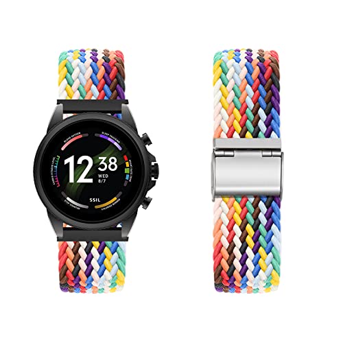 Band für Fossil Gen 6 44mm ArmBand Nylon Geflochtenes Loop Band für Fossil Gen 6 44mm Armband für Herren Damen Rostfreier Stahl Einstellbares Armbänder mit Fossil Gen 6 44mm ArmBand (N) von KUWAI