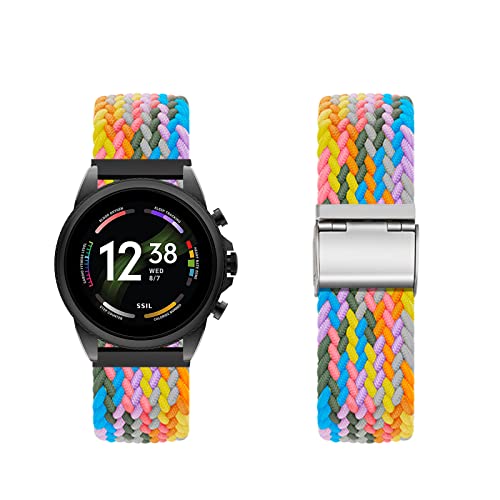 Band für Fossil Gen 6 44mm ArmBand Nylon Geflochtenes Loop Band für Fossil Gen 6 44mm Armband für Herren Damen Rostfreier Stahl Einstellbares Armbänder mit Fossil Gen 6 44mm ArmBand (T) von KUWAI