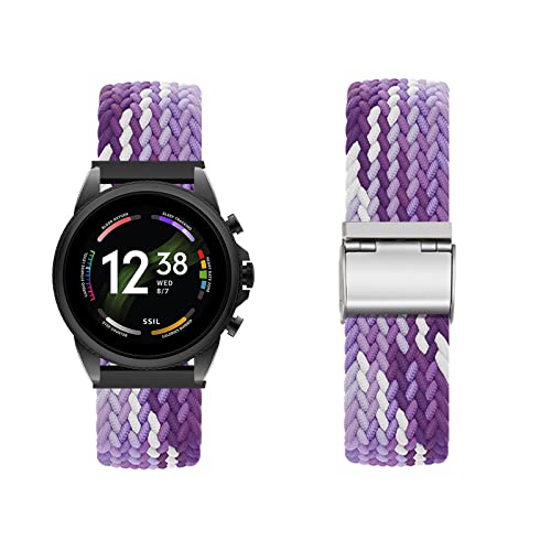 Band für Fossil Gen 6 44mm ArmBand Nylon Geflochtenes Loop Band für Fossil Gen 6 44mm Armband für Herren Damen Rostfreier Stahl Einstellbares Armbänder mit Fossil Gen 6 44mm ArmBand (Y) von KUWAI