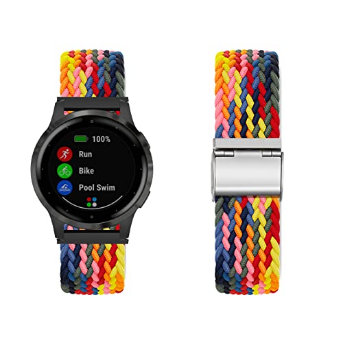 Band für Garmin Vivoactive 4S/3S ArmBand Nylon Geflochtenes Loop Band für Garmin Vivoactive 4S/3S Armband für Herren Damen Rostfreier Stahl Einstellbares Armbänder mit Garmin Vivoactive 4S/3S (M) von KUWAI