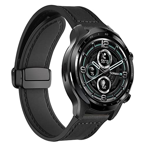 Band für TicWatch Pro 3 GPS/Pro 3 Ultra Armband Magnetisch PU Leder Silikon Armbänder mit TicWatch Pro 3 GPS/Pro 3 Ultra Leder Armband für Damen Herren Loop Band mit TicWatch Pro 3 GPS/Pro 3 Ultra (F) von KUWAI