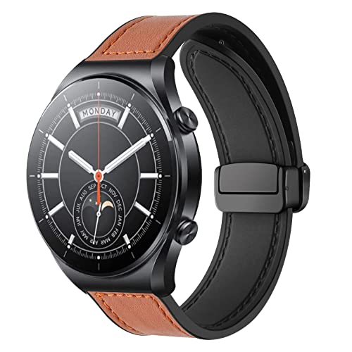 KUWAI Band für Xiaomi Mi Watch S1 Armband Magnetisch PU Leder Silikon Armbänder kompatibel mit Xiaomi Mi Watch S1 Leder Armband für Damen Herren Bequem Loop Band mit Xiaomi Mi Watch S1 Armband (B) von KUWAI