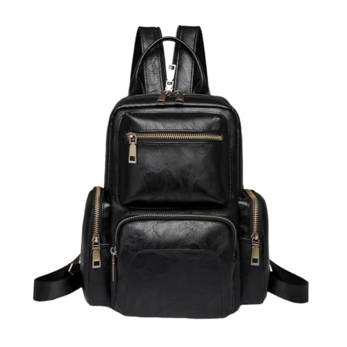KUWHSIOP Damen PU Leder Kleiner Rucksack Handtasche Cabrio Schultertasche Damen Lässig Reise Arbeit Satchel Taschen,Schwarz von KUWHSIOP