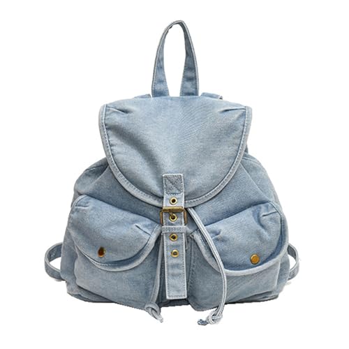 KUWHSIOP Kleiner Jeansrucksack für Damen Modischer Kordelzug Leichter Jeans-Rucksack Geldbörse Y2K Lässiger Reise-Tagesrucksack,Blau von KUWHSIOP