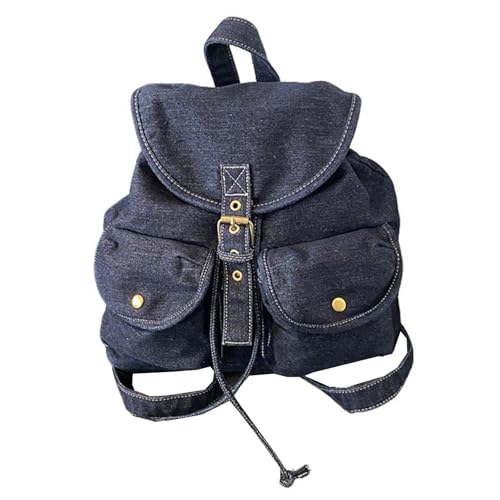 KUWHSIOP Kleiner Jeansrucksack für Damen Modischer Kordelzug Leichter Jeans-Rucksack Geldbörse Y2K Lässiger Reise-Tagesrucksack,Dark Blue von KUWHSIOP