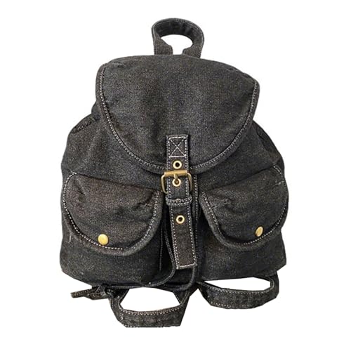 KUWHSIOP Kleiner Jeansrucksack für Damen Modischer Kordelzug Leichter Jeans-Rucksack Geldbörse Y2K Lässiger Reise-Tagesrucksack,Schwarz von KUWHSIOP