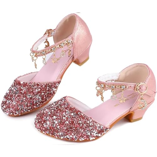 Mädchen Sandalen Glitzer Prinzessin Schuhe Kinder Hoher Absatz Sandalen mit Bowknot Kristall Party Sandalen Hochzeitsschuhe Ballettschuhe Geburtstag Schuhe von KUWIBY