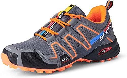 KUXUAN Fahrrad Schuhe Herren Rennradschuhe Mountainbike Fahrrad MTB Schuhe, rutschfeste und Atmungsaktive Freizeitschuhe,Grey+Orange-42 von KUXUAN