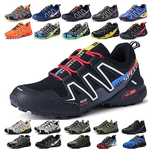 KUXUAN Fahrradschuhe Herren Indoor Fahrradschuhe Ohne Schloss,wasserdichte Mountainbike-Fahrradschuhe,rutschfeste Outdoor-Sportschuhe,Black+Grey-42 von KUXUAN