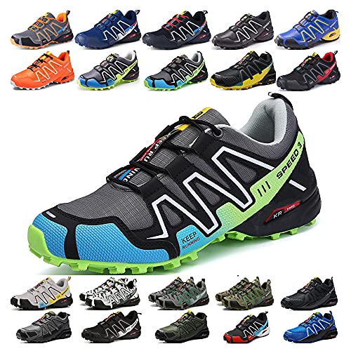 KUXUAN Fahrradschuhe Herren Indoor Fahrradschuhe Ohne Schloss,wasserdichte Mountainbike-Fahrradschuhe,rutschfeste Outdoor-Sportschuhe,Grey+Blue2-45 von KUXUAN