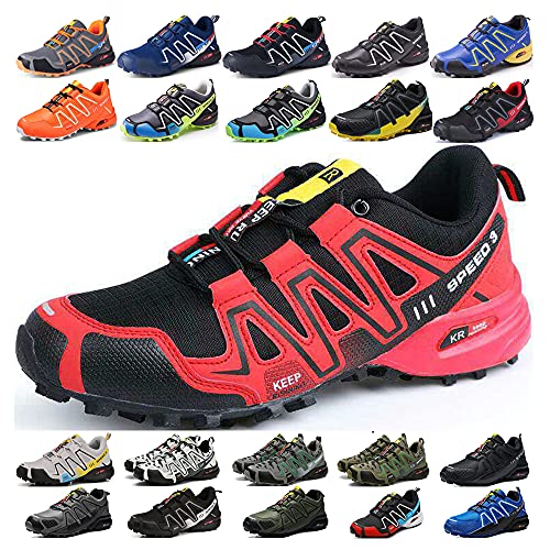 KUXUAN Fahrradschuhe Herren Indoor Fahrradschuhe Ohne Schloss,wasserdichte Mountainbike-Fahrradschuhe,rutschfeste Outdoor-Sportschuhe,Red-44 von KUXUAN