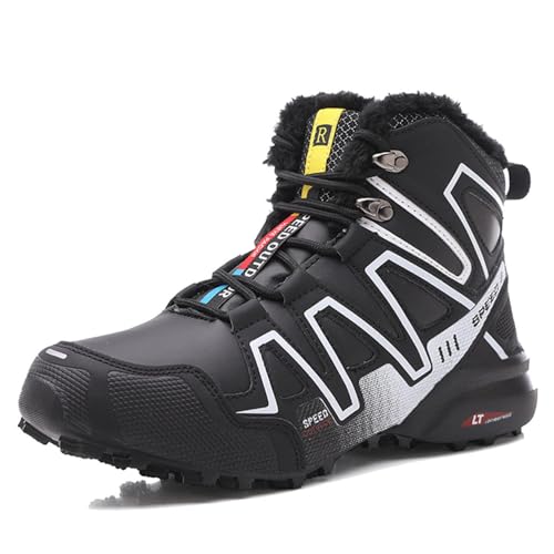 KUXUAN Herren-Fahrradschuhe, Winter-warme Straßen- und MTB-Fahrradschuhe, wasserdichte Indoor-Outdoor-Wander-Sneaker für Herren,Black-46EU von KUXUAN