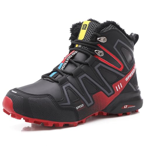 KUXUAN Herren-Fahrradschuhe, Winter-warme Straßen- und MTB-Fahrradschuhe, wasserdichte Indoor-Outdoor-Wander-Sneaker für Herren,Red-43EU von KUXUAN