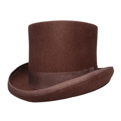 KUYCCSTRESI Zauberhut, klassischer Zylinder for Bühnenshows, Aufführungen, formelle Veranstaltungen, Kostümzubehör, Theatershow-Kopfbedeckung, Weihnachtsfeier-Kleidung, schlankes Design(Brown_S) von KUYCCSTRESI