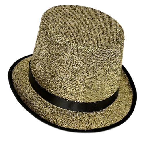 Zauberhut, klassischer Zylinder for Bühnenshows, Aufführungen, formelle Veranstaltungen, Kostümzubehör, Theatershow-Kopfbedeckung, Weihnachtsfeier-Kleidung, schlankes Design(Gold black ribbon on_58cm von KUYCCSTRESI