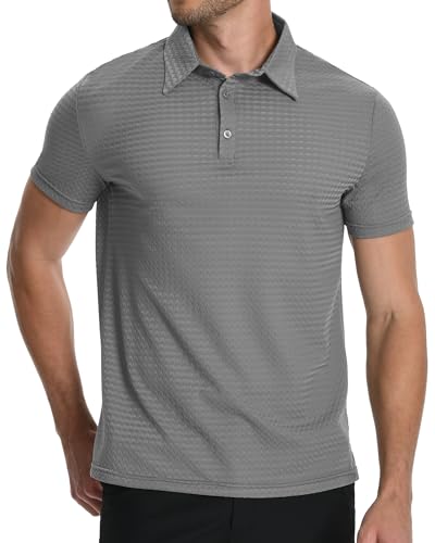 KUYIGO Classic Herren-Polo-T-Shirts Atmungsaktive Mesh-Einsätze Leichtes Design Knitterfrei Für Gym Workouts & Business Meetings,Hellgrau XL von KUYIGO