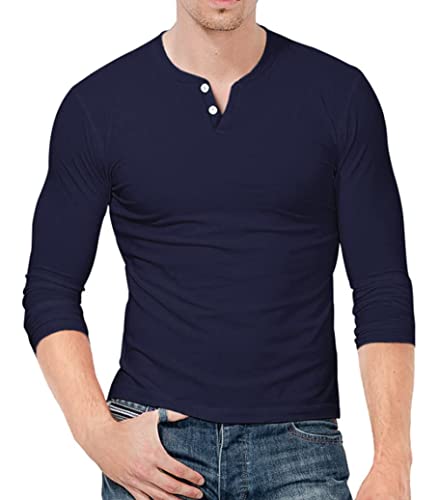 KUYIGO Henley Herren Langarm Slim Fit Outdoor Sports Pure Color L Navy von KUYIGO