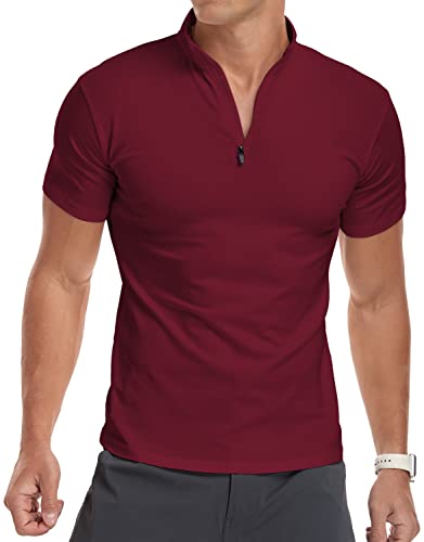 KUYIGO Herren Kurzarm-Polo-Shirts Quarter-Zip Casual Slim Fit Mock Neck Basic Designed Cotton ShirtsXXL Weinrot von KUYIGO