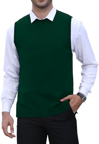 KUYIGO Herren Ärmellose Weste Klassisch Business Rundhals Strickwaren Strickweste Sweater Cardigans Tank Tops, dunkelgrün, M von KUYIGO