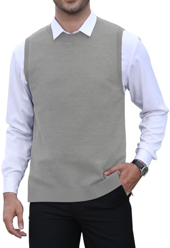KUYIGO Herren Ärmellose Weste Klassisch Business Rundhals Strickwaren Strickweste Sweater Cardigans Tank Tops, hellgrau, L von KUYIGO