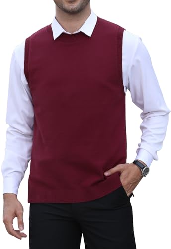 KUYIGO Herren Ärmellose Weste Klassisch Business Rundhals Strickwaren Strickweste Sweater Cardigans Tank Tops, violett, rot, L von KUYIGO