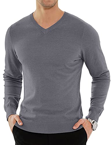 KUYIGO Herren Casual Slim Fit V-Neck Pullover Long Sleeve Knitted Pullover XXL Grau von KUYIGO