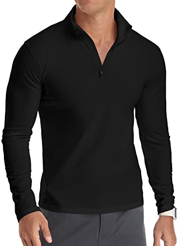 KUYIGO Herren Frühling Herbst 1/4 Zip Sport Tops Casual Langarm Gym Laufen Poloshirts Outdoor Warm Wandern Angeln Shirts L Schwarz von KUYIGO