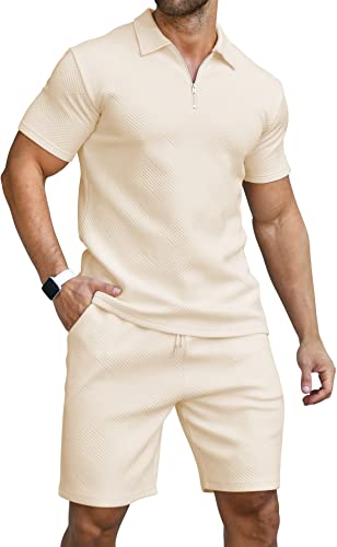 KUYIGO Herren Frühling Kurzarm-Poloshirt und Shorts Set Golf Outdoor Freizeitsport Set 3XL Beige von KUYIGO