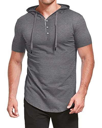 KUYIGO Herren-Kapuzenpullover einfarbig Sweatshirts Kurzarm-Kapuzenpullover Kordelzug Casual Tops S-5XL von KUYIGO