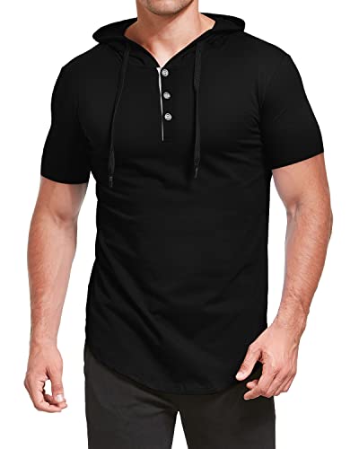 KUYIGO Herren Kurzarm Fashion Athletic Hoodies Baumwolle Workout Button Sweatshirt Hip Hop Pullover Hooded Plus Größe S-5XL von KUYIGO