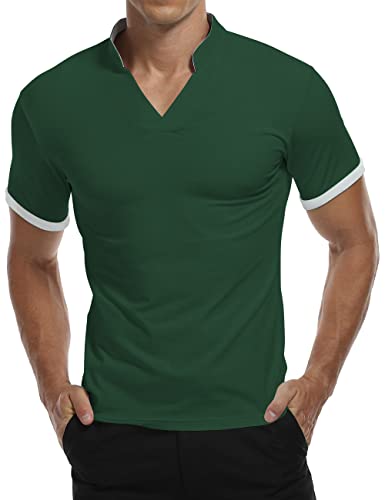 KUYIGO Kurzarm-Poloshirts für Herren, lässig, schmale Passform, Basic-Design, Baumwollhemden, L, Grün von KUYIGO