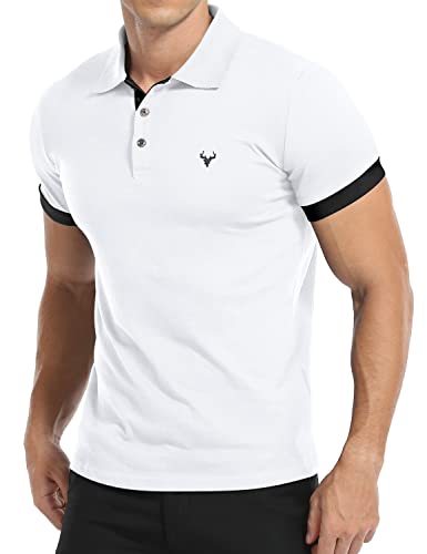 KUYIGO Herren Kurzarm Poloshirt Lässige Baumwollhemden Essential Slim Fit Design L Weiß von KUYIGO