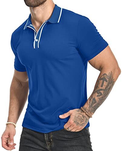 KUYIGO Herren Kurzarm-Poloshirt Uni Farbe Casual Tight Fitting T-Shirt XL Blau von KUYIGO