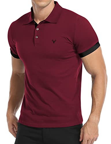 KUYIGO Herren Kurzarm-Poloshirt aus frischem, atmungsaktivem Baumwoll-Premium-Stoff XL Weinrot von KUYIGO