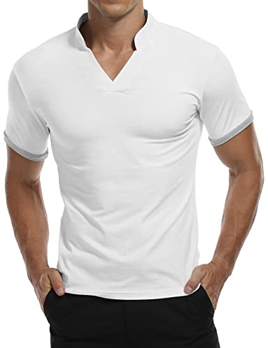 KUYIGO Herren Kurzarm Poloshirts Casual Slim Fit Basic Design Baumwollhemden XL Weiß von KUYIGO