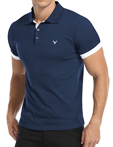 KUYIGO Herren Kurzarm Poloshirts Slim Fit Klassisch Exquisite Stickerei Golf Tennis Baumwollhemd XL Grau Blau von KUYIGO