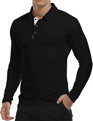 KUYIGO Herren-Langarm-Poloshirt aus frischem, atmungsaktivem Baumwoll-Premium-Gewebe XL Schwarz KUYIGO Herren-Langarm-Poloshirt aus frischem, atmungsaktivem Baumwoll-Premium-Gewebe XL Schwarz von KUYIGO