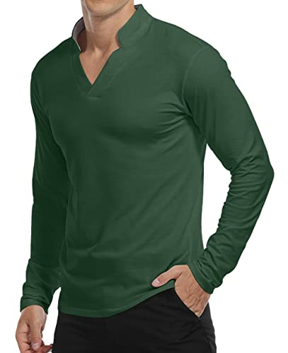 KUYIGO Herren Langarm Poloshirts Casual Slim Fit Basic Design Baumwollhemden M Grün von KUYIGO