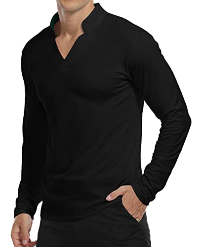 KUYIGO Herren Langarm Poloshirts Casual Slim Fit Basic Design Baumwollhemden XL Schwarz von KUYIGO