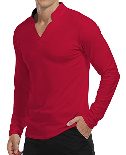 KUYIGO Herren Langarm T-Shirt Baumwolle Mode Lässig Sport Lauf T-Shirt M Rot von KUYIGO