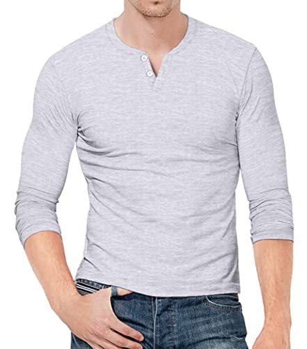 KUYIGO Herren Langarm T Shirt Henley Casual Running Gym Workout Basic XXL grau von KUYIGO