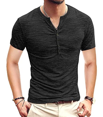 KUYIGO Herren Langarm&kurzärmliges Henley-Hemd Atmungsaktiv Casual Tops Gemischte Farbe Regular Slim Fit Henley Shirt S-XXL von KUYIGO