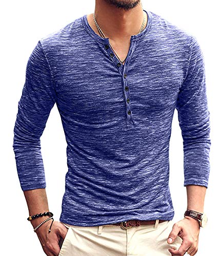 KUYIGO Herren Langarm&kurzärmliges Henley-Hemd Atmungsaktiv Casual Tops Gemischte Farbe Regular Slim Fit Henley Shirt S-XXL von KUYIGO