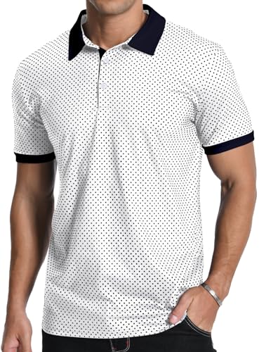 KUYIGO Herren-Poloshirt, kurzärmelig, Kontrastfarben, gepunktet, Golf, Tennis, T-Shirt S-XXL, A-weiß, XL KUYIGO Herren-Poloshirt, kurzärmelig, Kontrastfarben, gepunktet, Golf, Tennis, T-Shirt S-XXL, A-weiß, XL von KUYIGO