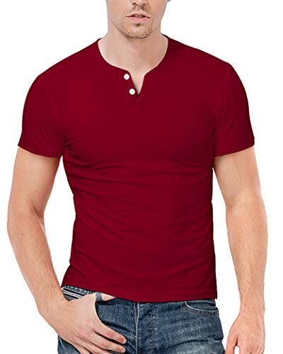 KUYIGO Herren Slim Fit Kurzarm Beefy Fashion Casual Henley T-Shirts Baumwollhemden S Weinrot von KUYIGO