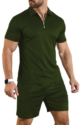KUYIGO Herren Sommer Poloshirt & Shorts 2-teiliges Set Trainingsanzug Kleidung Mode Casual Loungewear Sets, armee-grün, S KUYIGO Herren Sommer Poloshirt & Shorts 2-teiliges Set Trainingsanzug Kleidung Mode Casual Loungewear Sets, armee-grün, S von KUYIGO