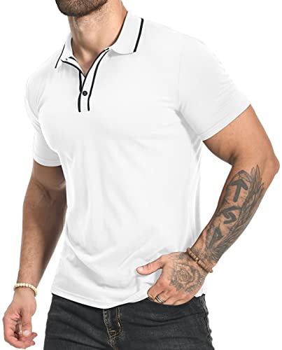 KUYIGO Herrenmode Polohemd Golf Sport Baumwollhemd XL Weiß von KUYIGO