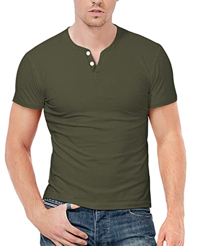 KUYIGO Lässiges T-Shirt Herren Kurzarm V-Ausschnitt Running Workout T-Shirt M Army Green von KUYIGO