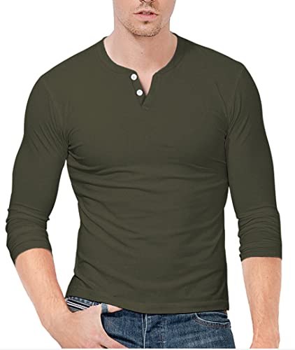 KUYIGO Lässiges T-Shirt Herren Langarm V-Ausschnitt Running Workout T-Shirt XL Army Green von KUYIGO